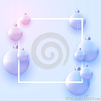 Matt light blue christmas balls hanging on threads Vector Illustration