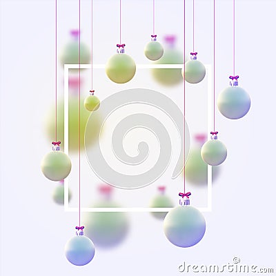 Matt light green and blue christmas balls hanging on ribbons Vector Illustration