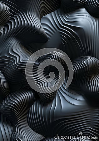 Matte black geometric forms with subtle texture, arranged in an impossible pattern, 3D Stock Photo