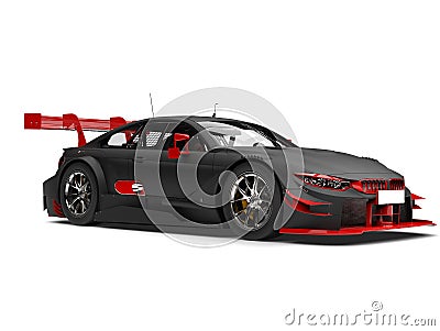 Matte black racing super car with red details Stock Photo