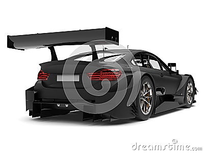 Matte black super race car - rear wing view Stock Photo