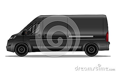 Matte black van with black alloy rims Vector Illustration