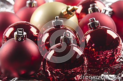 Matte and shiny red Christmas balls Stock Photo