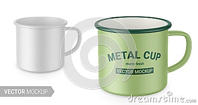 Matte white enamel metal cup. Vector mockup Vector Illustration