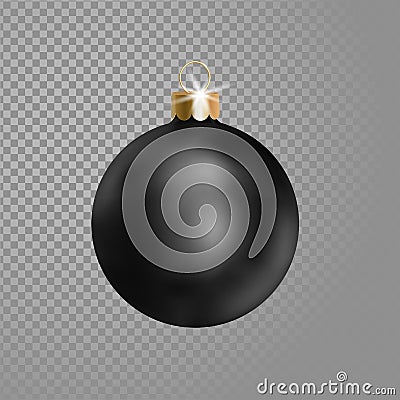 Matted black Christmas ball tree decoration. 3d realistic on transparent background design element. New Year Vector Illustration