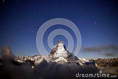 Matterhorn Bathed in Moonlight Stock Photo