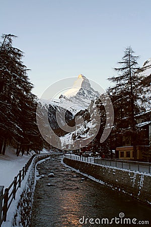 The Matterhorn seen from Zermatt in summer Stock Photo