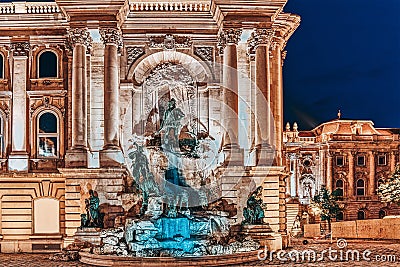 Matthias Fountain-is a monumental fountain group in the western forecourt of Buda Castle, Budapest. Hungary Stock Photo