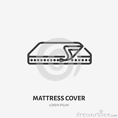 Mattress cover line icon, vector pictogram of covering. Bed linen, interior illustration, home textile sign Vector Illustration