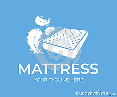 Mattress with down and feathers, logo design. Furniture and bedding, vector design Vector Illustration