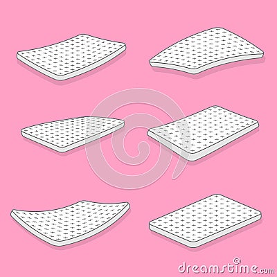 Mattress, futon or flock bed realistic mockups set. Top, side, three quater view. Large, rectangular pad for supporting reclining Vector Illustration