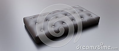 Mattress leather black with buttons on gray background. Modern elegant sofa cushion. 3d render Stock Photo