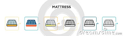 Mattress vector icon in 6 different modern styles. Black, two colored mattress icons designed in filled, outline, line and stroke Vector Illustration