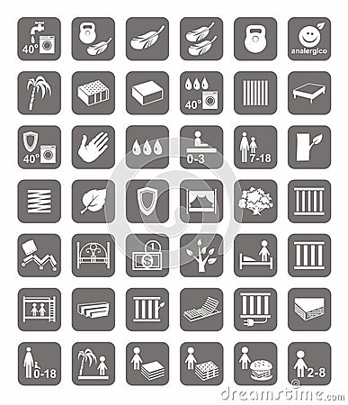 Mattresses, beds, mattress covers, badges. Vector Illustration