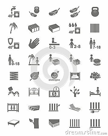 Mattresses, mattress covers, beds, one-color icons. Vector Illustration