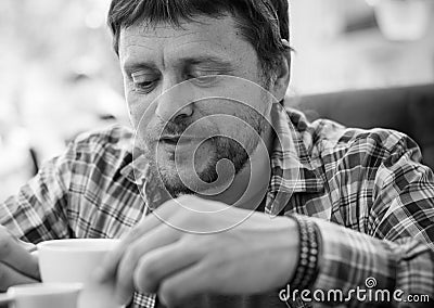 Middle age man lifestyle, guy at cafe Stock Photo