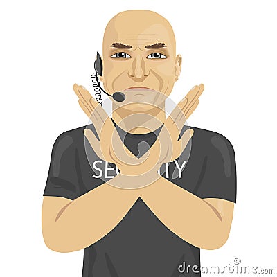 Mature bald bodyguard crossing arms says no Vector Illustration