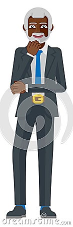 Mature Black Business Man Thinking Mascot Concept Vector Illustration