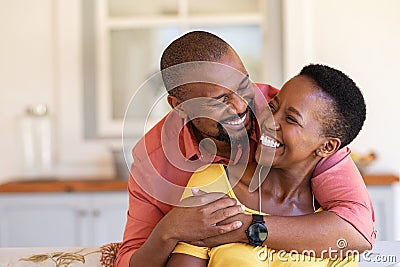 Mature black couple in love laughing Stock Photo