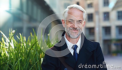 Mature businessman, portrait and smile in city for corporate management, leadership and travel in Canada. Face of happy Stock Photo