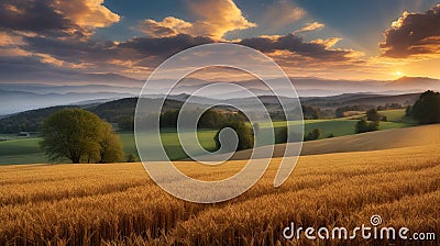 Mature cereal field at fin summer. Generated AI Stock Photo