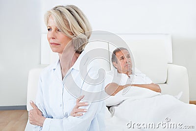 Mature couple in quarrel at home Stock Photo