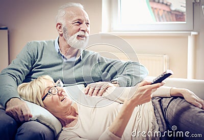 Senior people Watching TV. Stock Photo