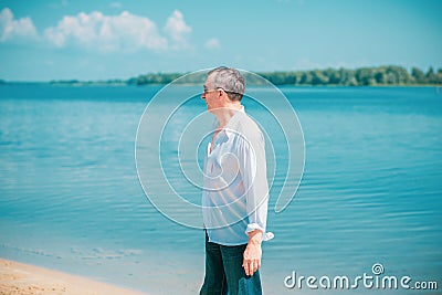 Mature European man on a vacation, relax concept after hard day Stock Photo