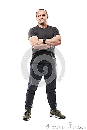 Mature fitness coach on white background Stock Photo