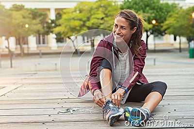 Woman wearing sport shoes Stock Photo