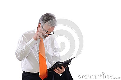 Mature has difficulty reading Stock Photo