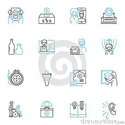 Mature living linear icons set. Retirement, Wisdom, Experience, Aging, Health, Relaxation, Community line vector and Vector Illustration