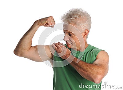 Mature Man Flexing Biceps Stock Photo