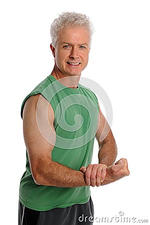 Mature Man Flexing Biceps Stock Photo