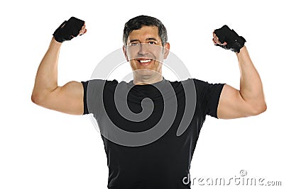 Mature Man Flexing Biceps Stock Photo