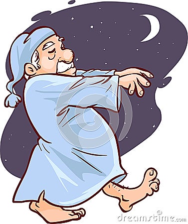 Mature man in pajamas sleepwalking vector illustration Vector Illustration