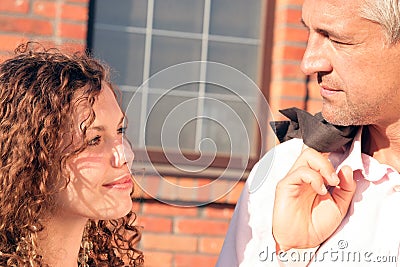 Mature man and pretty teenage girl Stock Photo