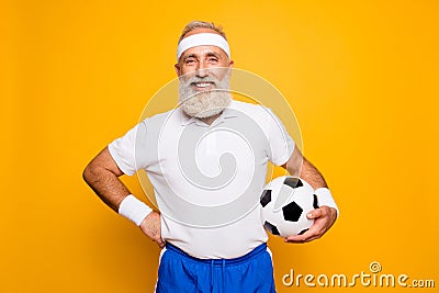 Mature modern cool grey haired funny competetive pensioner, lead Stock Photo