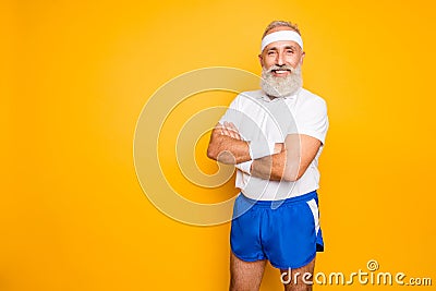 Mature modern cool grey haired macho competetive pensioner grand Stock Photo