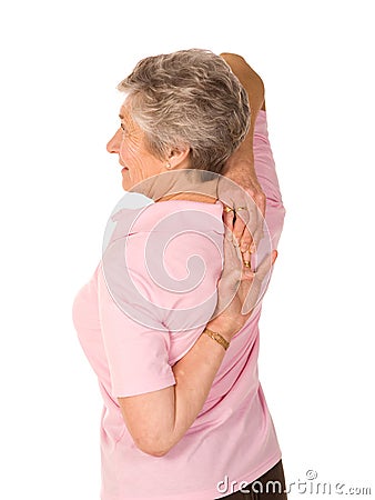 Mature older lady stretching Stock Photo