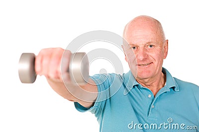 Mature older man lifting weights Stock Photo