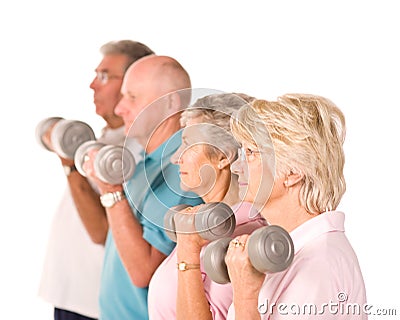 Mature older people lifting weights Stock Photo