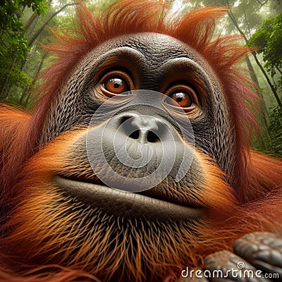 Mature orang-utan peers into viewpoint, in unique portrait Stock Photo
