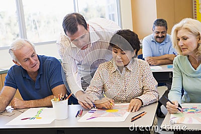 Mature students learning art skills Stock Photo