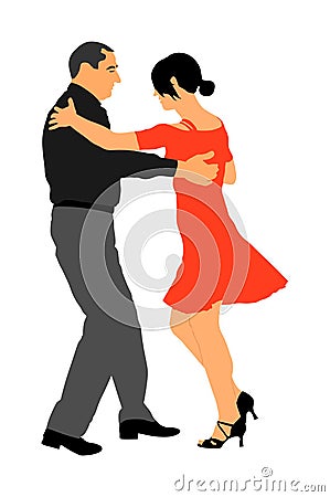 Mature tango dancing people in ballroom night event. Senior dancer party. Cartoon Illustration