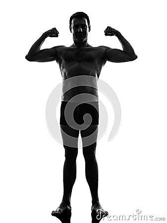 Mature underwear man flexing muscles silhouette Stock Photo