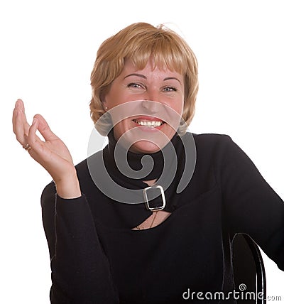 The mature woman expresses pleasure Stock Photo