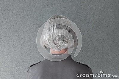 Mature woman with natural gray hair Stock Photo