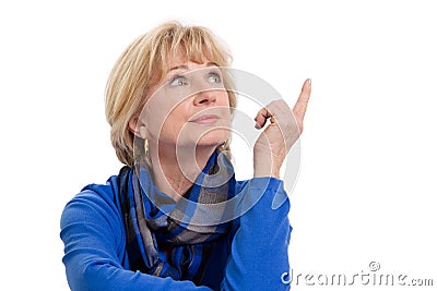 Mature woman thinking isolated on white background Stock Photo