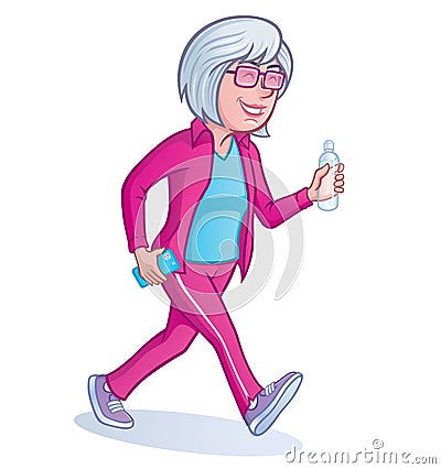 Mature Woman Walking For Exercise Vector Illustration